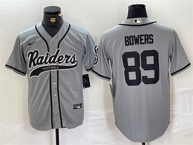 Men's Las Vegas Raiders #89 Brock Bowers Grey Cool Base Stitched Baseball Jersey Men's Las Vegas Raiders #89 Brock Bowers Grey Cool Base Stitched Baseball Jersey